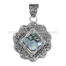 Natural Abalone Shell Gemstone con plata de ley 925 joyería pendiente con encanto de diseño antiguo